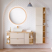 Ensemble meuble simple vasque 120cm 3 tiroirs colonne et miroir LED Azel Cachemire et Bois