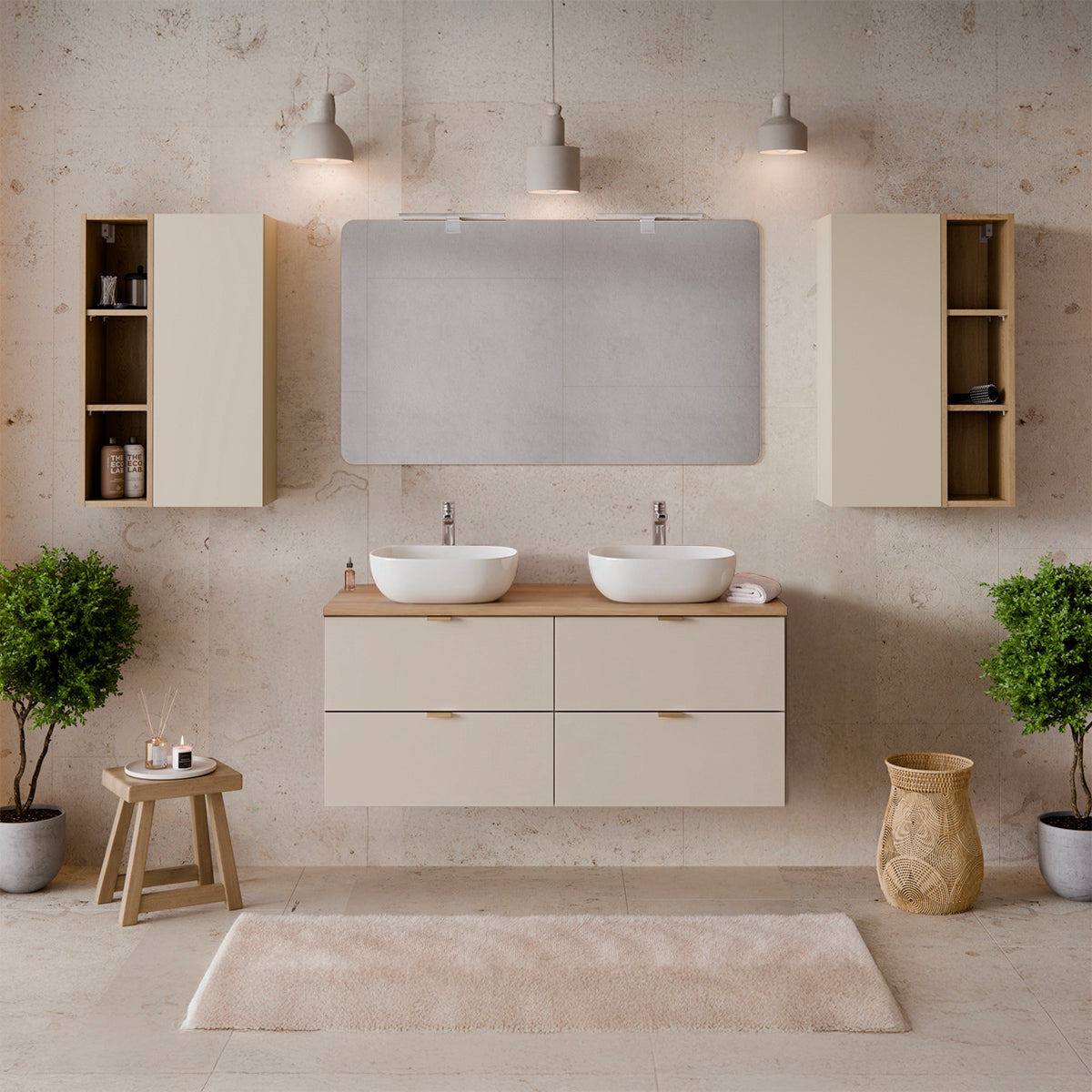 Meuble double vasque 120cm Azel Cachemire et Bois