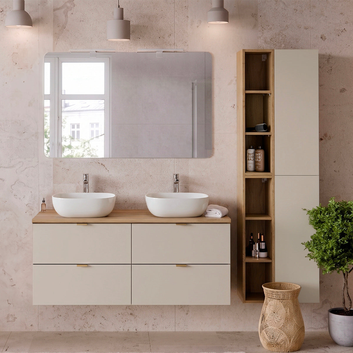 Meuble double vasque 120cm Azel Cachemire et Bois