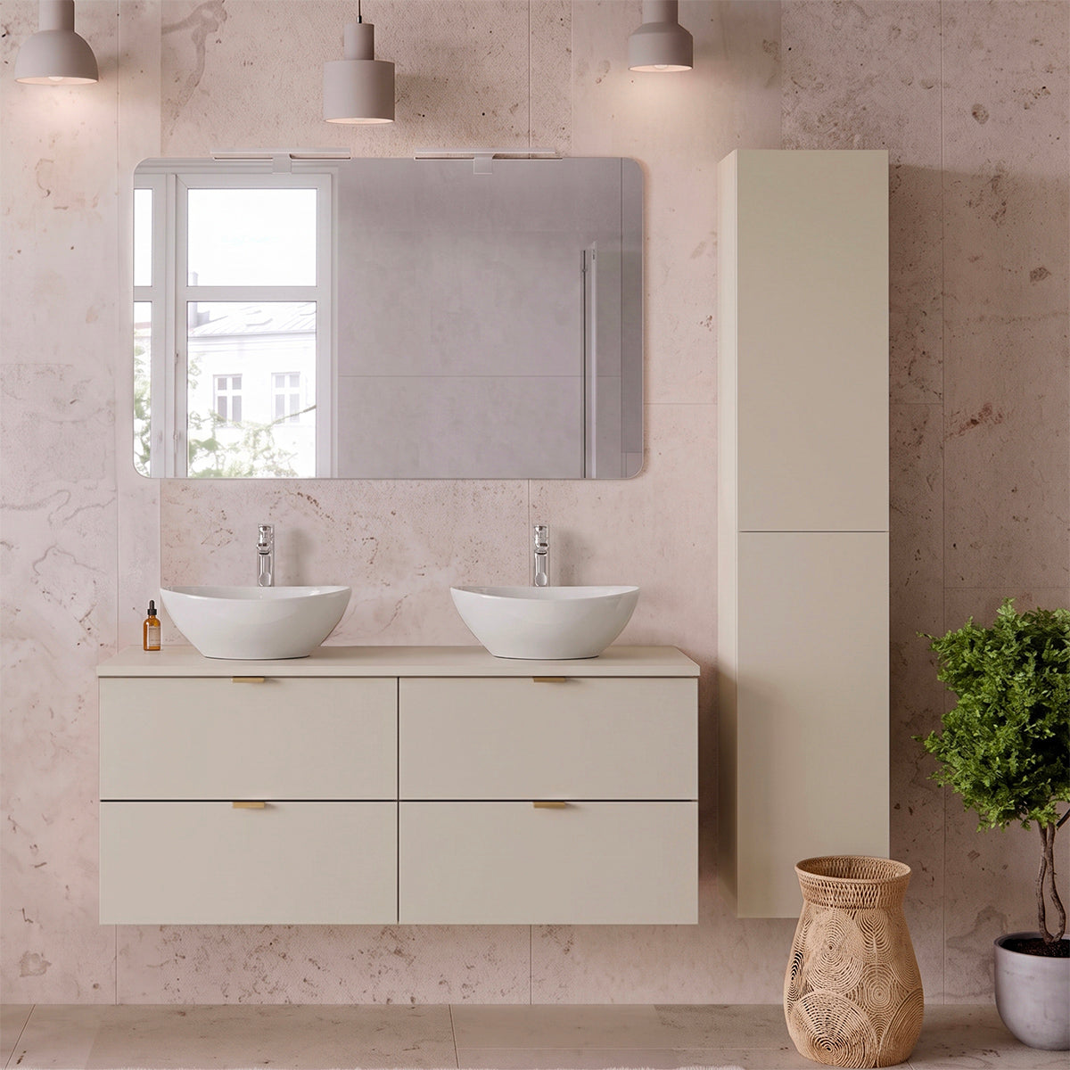 Ensemble meuble double vasque 120cm et colonne Azel Cachemire
