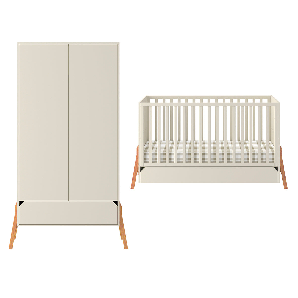 Lit évolutif 70x140 et armoire 2 portes Bellamy Lotta Cachemire