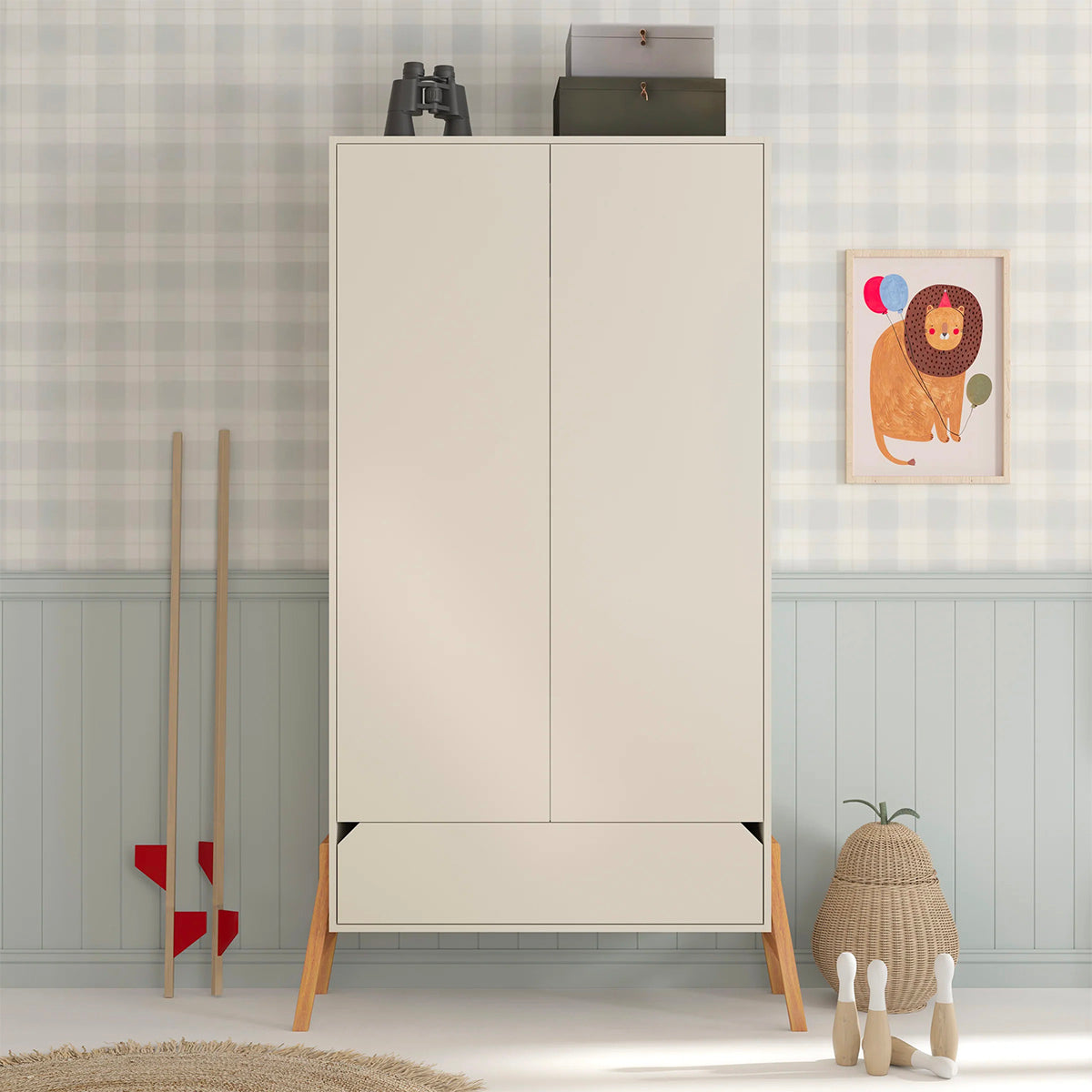 Lit évolutif 70x140 et armoire 2 portes Bellamy Lotta Cachemire