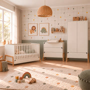 Chambre complète lit évolutif 70x140 commode à langer et armoire 2 portes Bellamy Lotta Cachemire