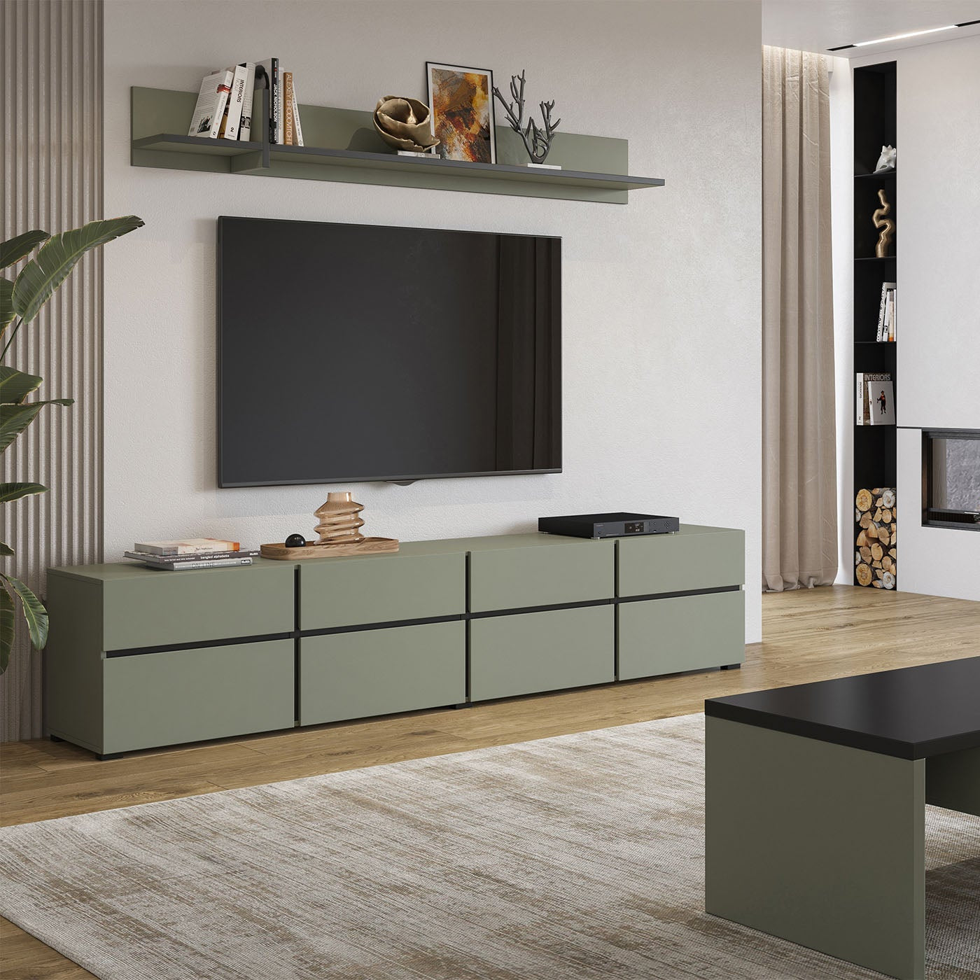 Meuble TV 4 portes 225 cm Lilia Vert