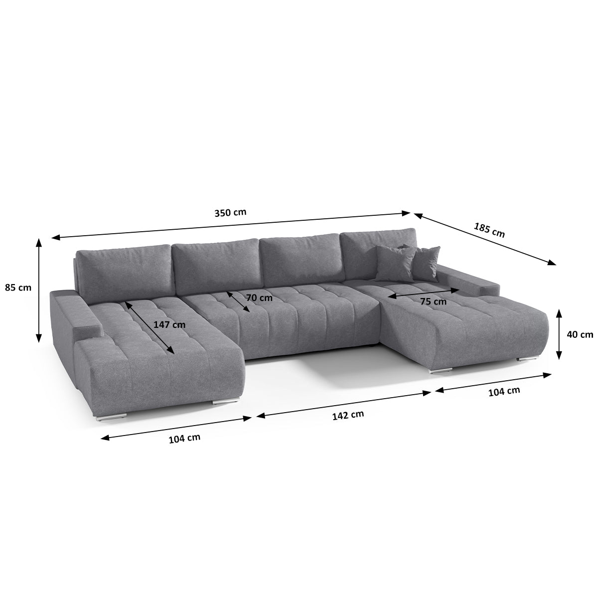 Canapé U 5 places convertible coffre Jonas Gris foncé