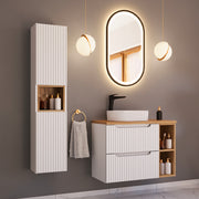 Ensemble meuble simple vasque 80cm 2 tiroirs 2 niches et colonne Riva Blanc et Bois