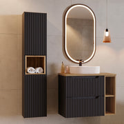 Ensemble meuble simple vasque 80cm 2 tiroirs 2 niches et colonne Riva Noir et Bois