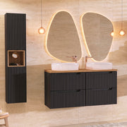 Ensemble meuble double vasque 120cm 4 tiroirs et colonne Riva Noir et Bois