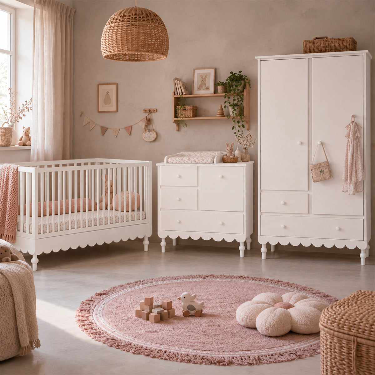 Commode 3 tiroirs et armoire 2 portes Wood Luck Babushka Blanc