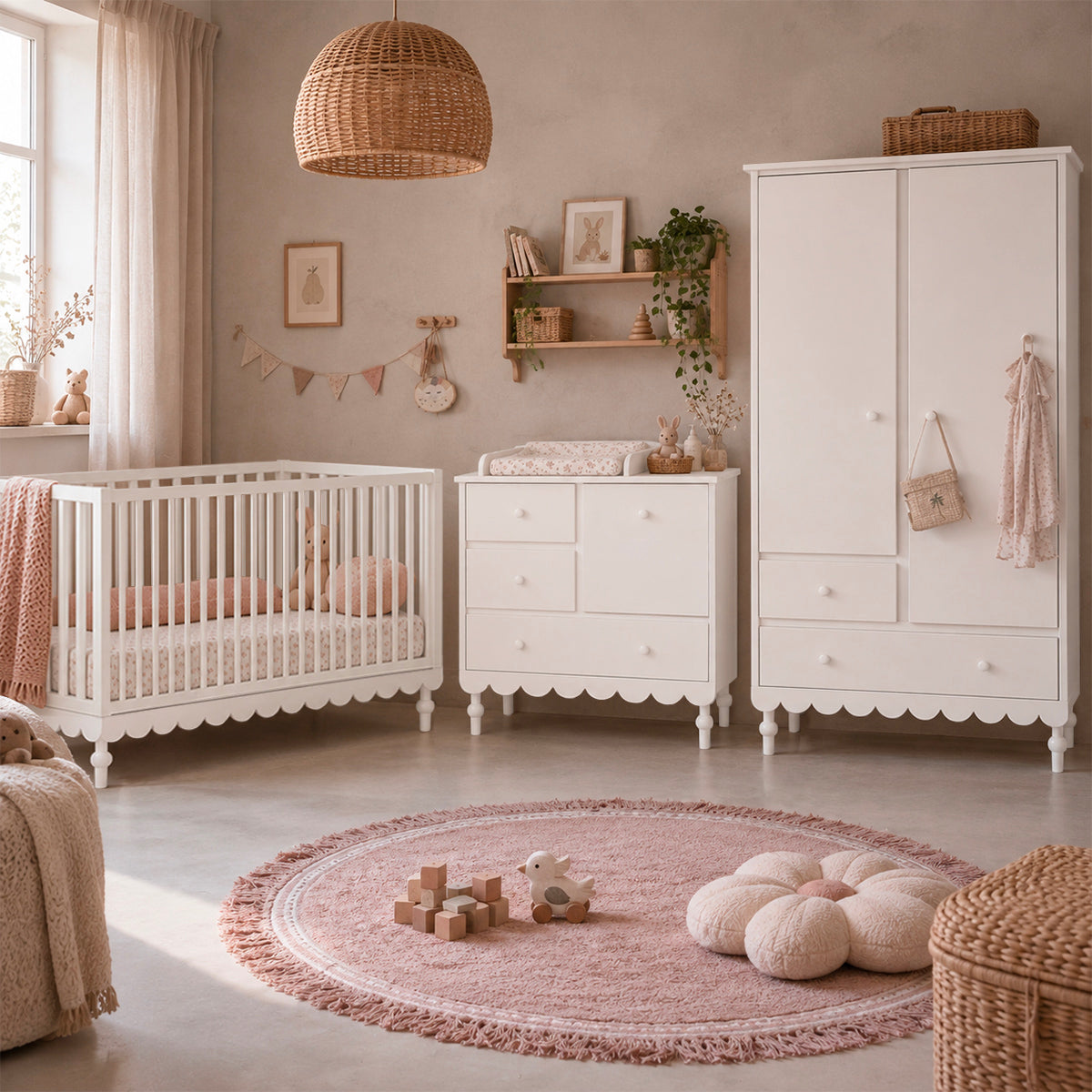 Commode 3 tiroirs 1 porte Wood Luck Babushka Blanc