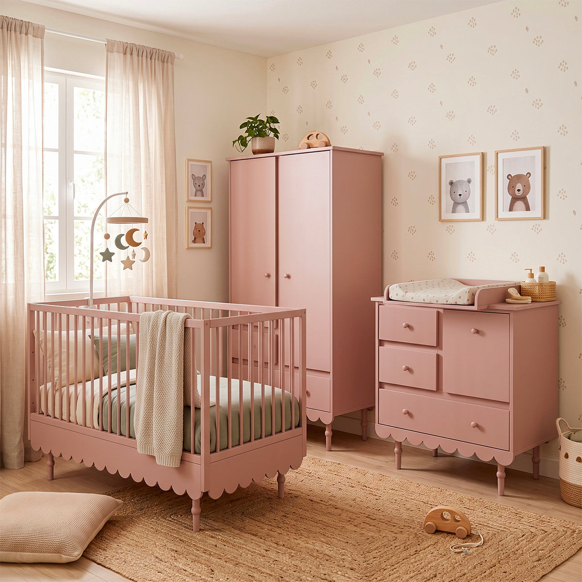 Lit évolutif 70x140 et commode 3 tiroirs Wood Luck Babushka Rose