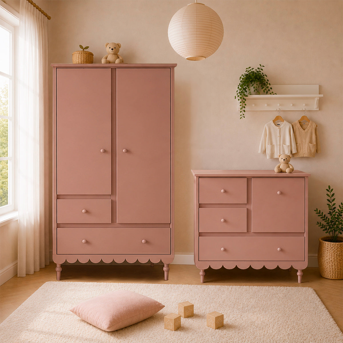 Commode 3 tiroirs et armoire 2 portes Wood Luck Babushka Rose