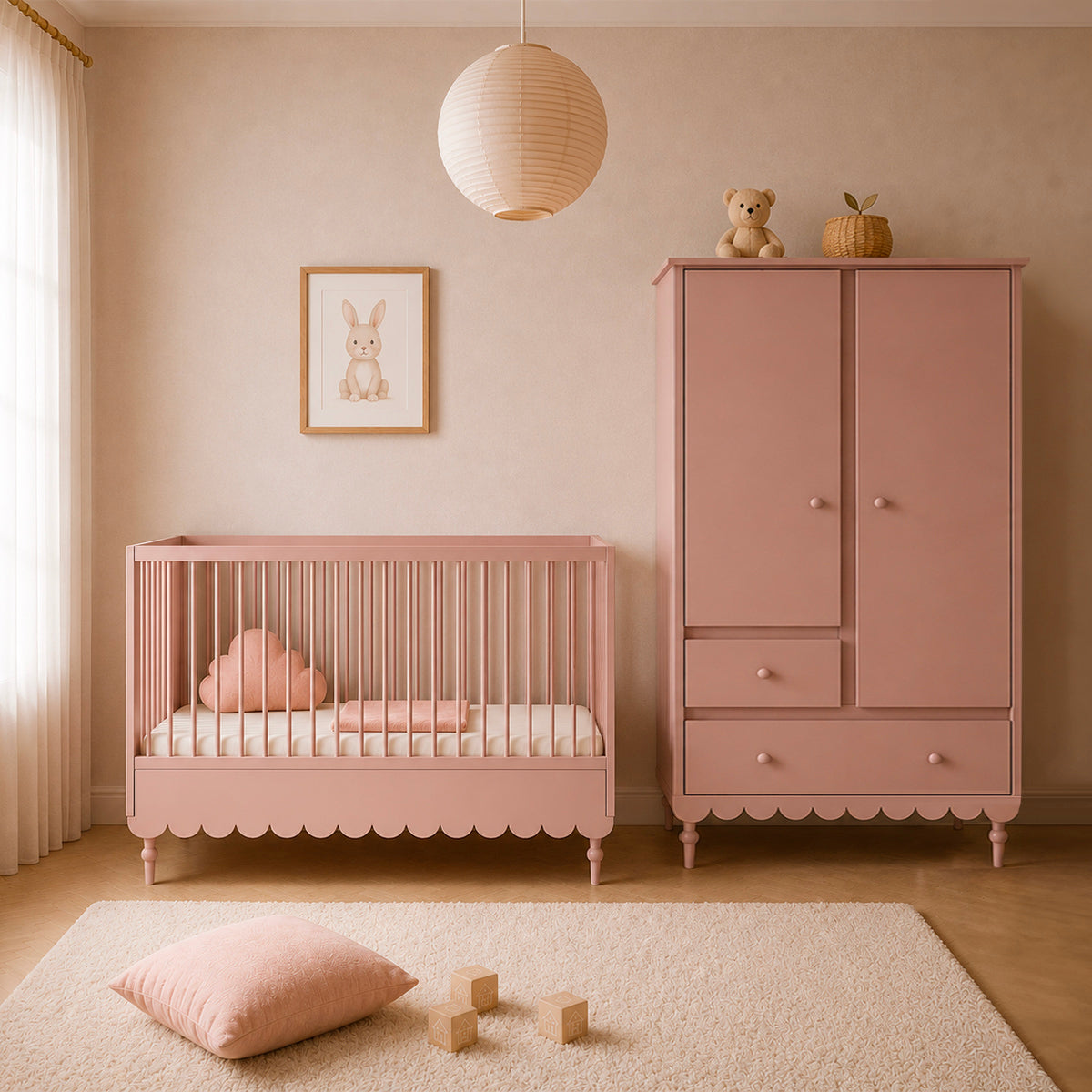 Lit évolutif 70x140 et armoire 2 portes Wood Luck Babushka Rose