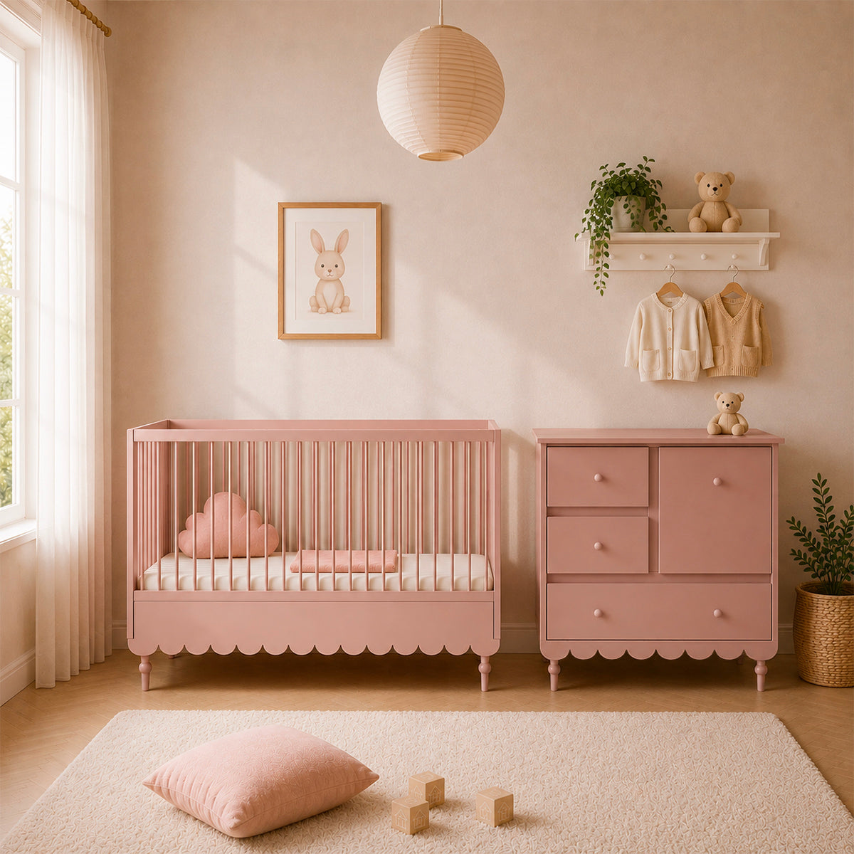 Lit évolutif 70x140 et commode 3 tiroirs Wood Luck Babushka Rose