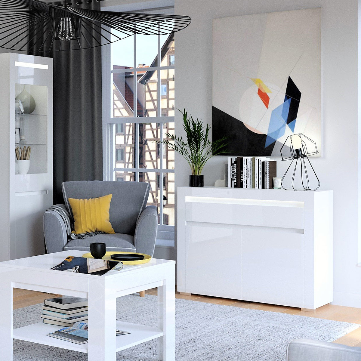 Buffet 2 portes 1 tiroir LED inclus Kasla Blanc - vue 2