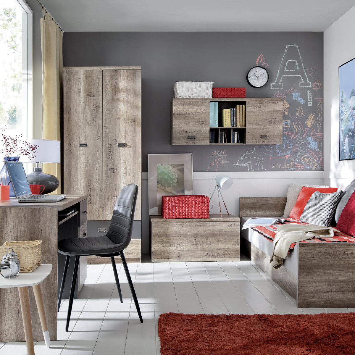 Armoire 2 portes 2 tiroirs Abel Bois et Gris - vue 4