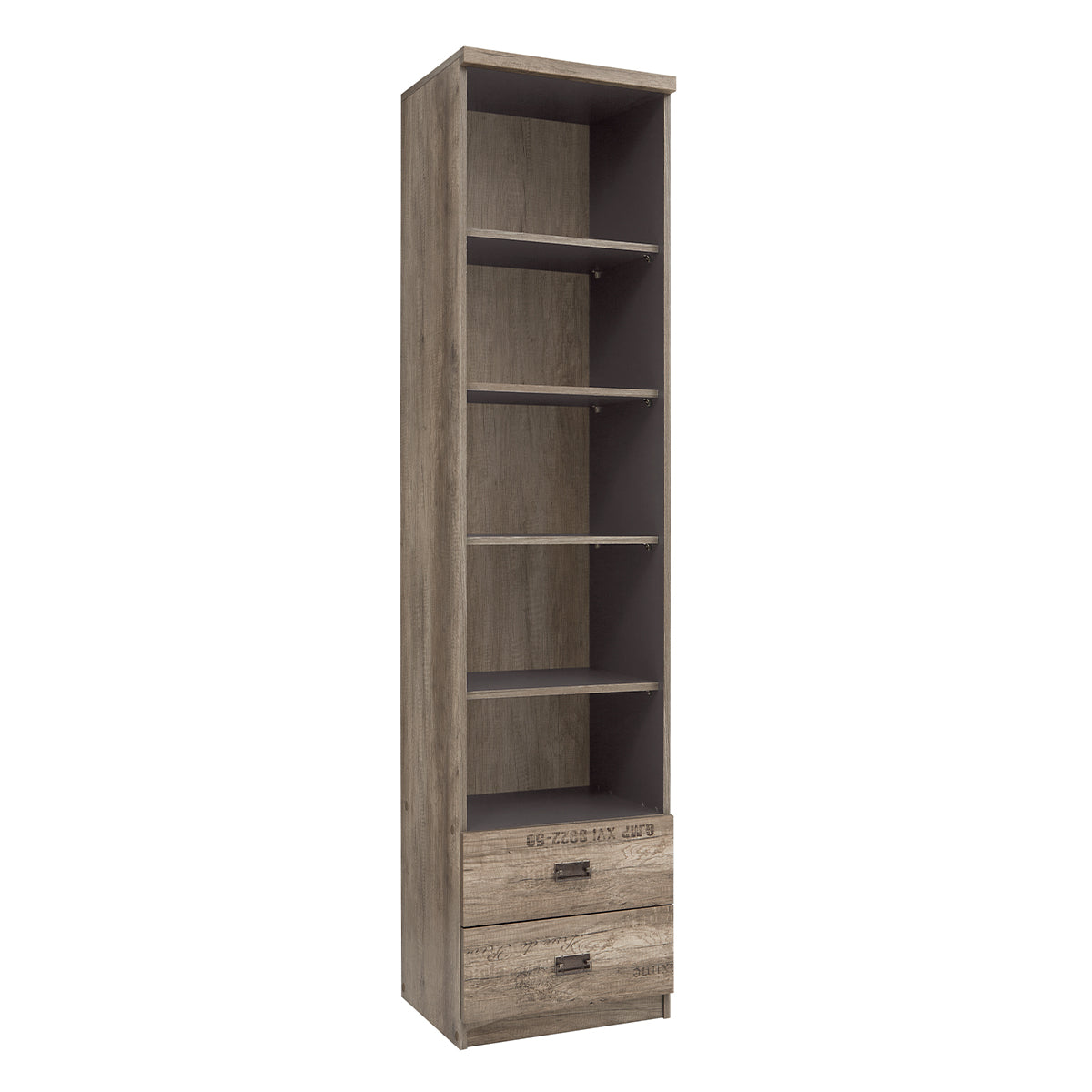 Bibliothèque 2 tiroirs Abel Bois et Gris
