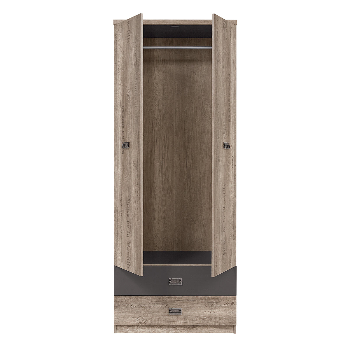Armoire 2 portes 2 tiroirs Abel Bois et Gris - vue 2