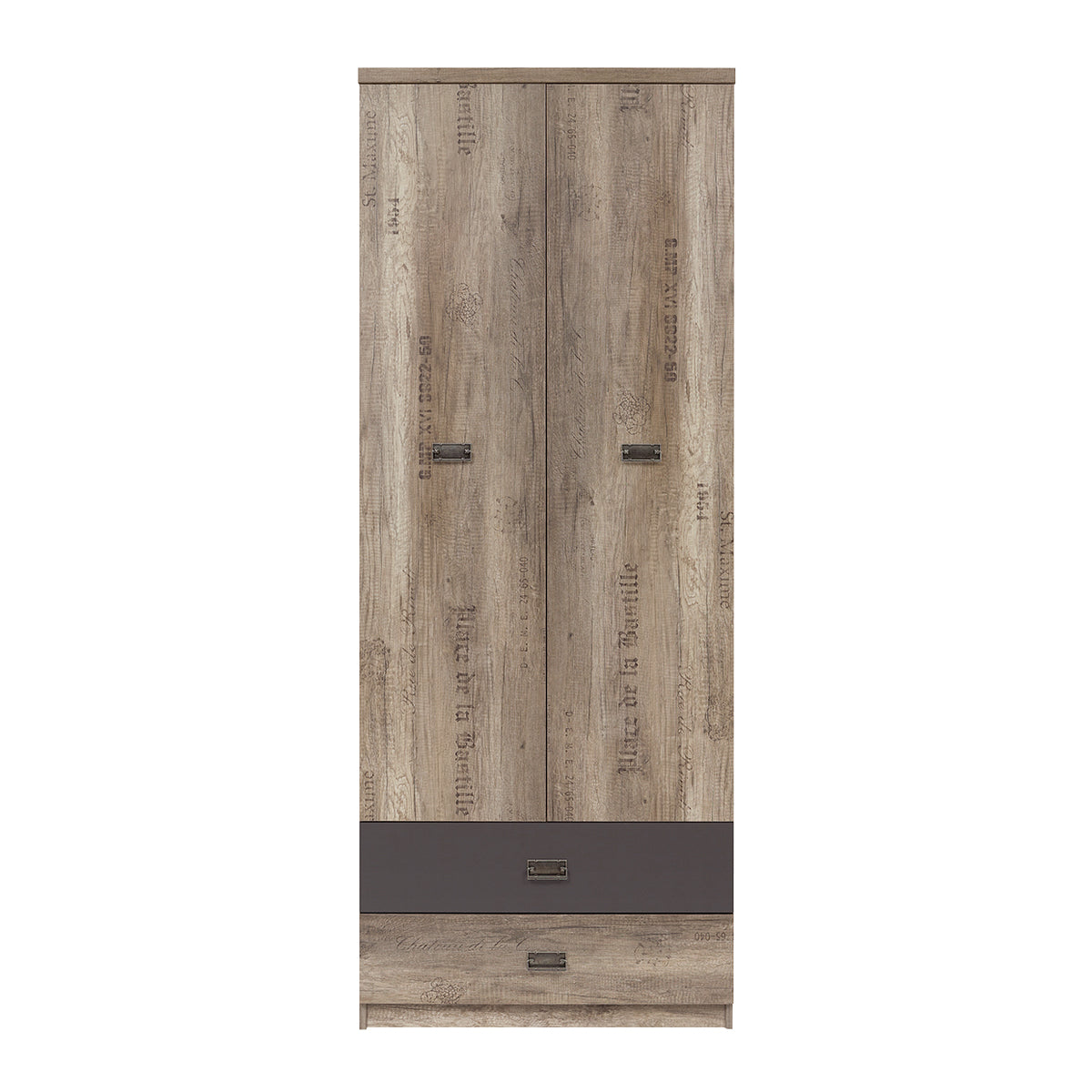 Armoire 2 portes 2 tiroirs Abel Bois et Gris - vue 3