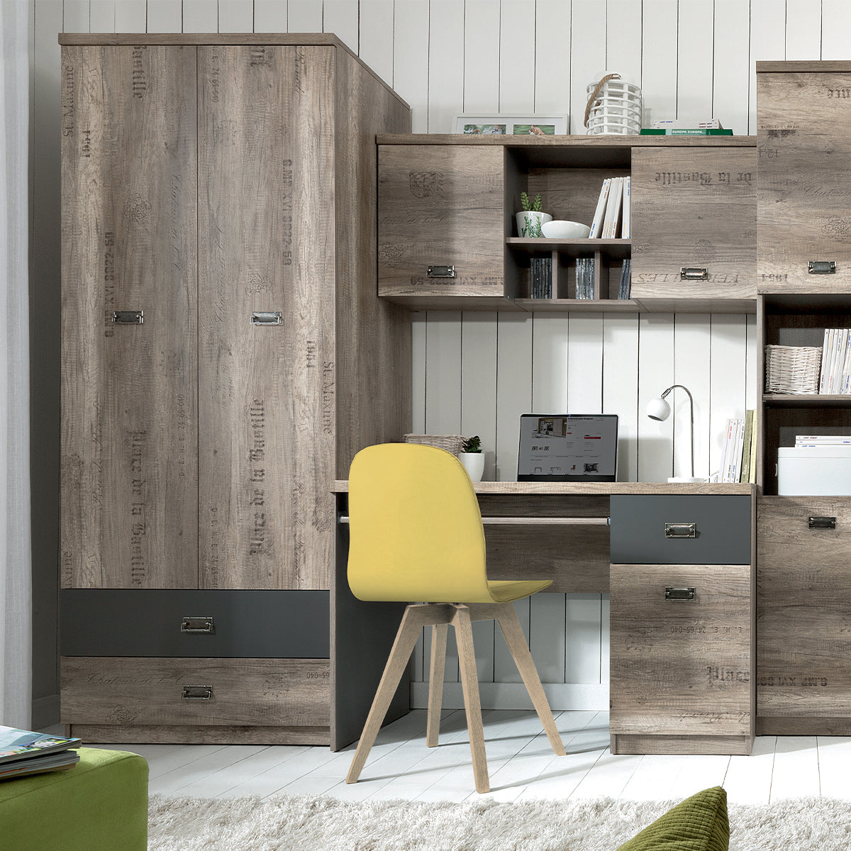 Armoire 2 portes 2 tiroirs Abel Bois et Gris - vue 5