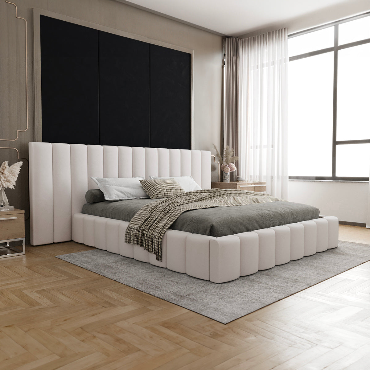 Lit coffre 160x200 sommier inclus Kira Blanc cassé - vue 4