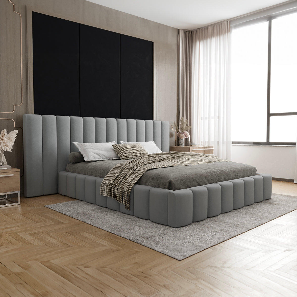 Lit coffre 160x200 sommier inclus Kira Gris - vue 4
