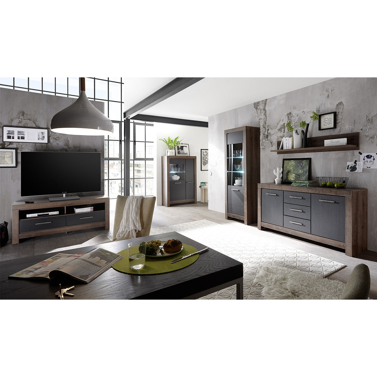 Buffet 2 portes 3 tiroirs Adam Bois et Noir - vue 5
