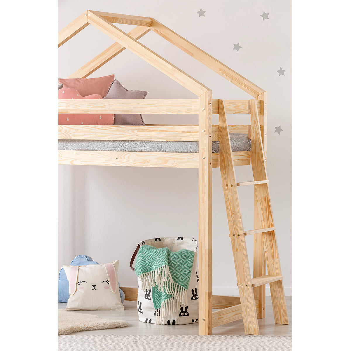 Lit cabane mi-hauteur 90x190 sommier inclus Alix Bois - vue 4