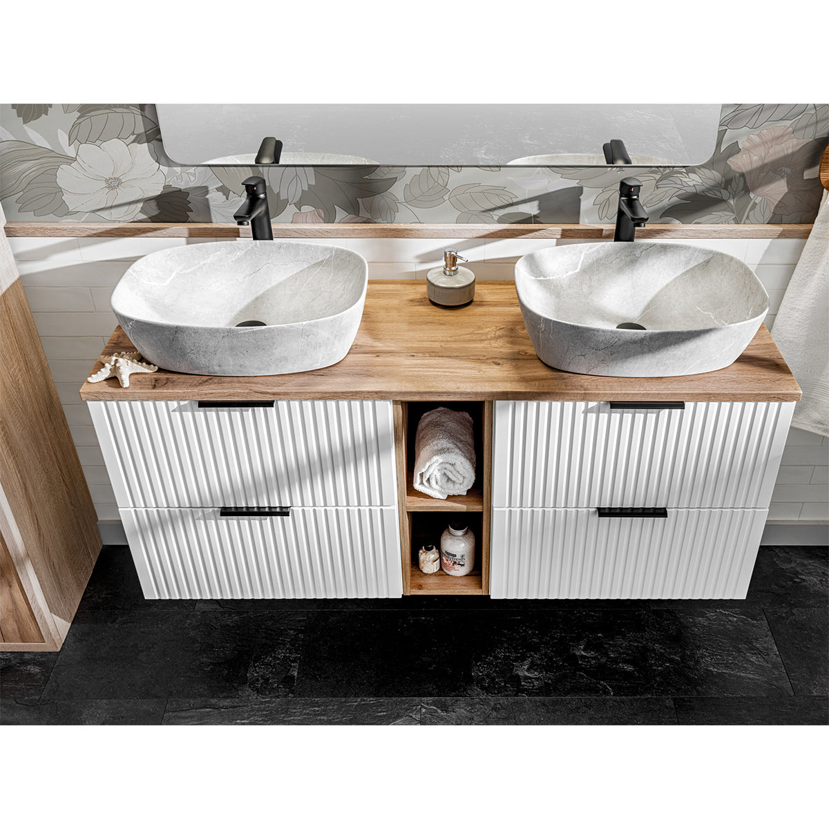 Meuble sous-vasque 140cm 2 niches Adriel Blanc - vue 4