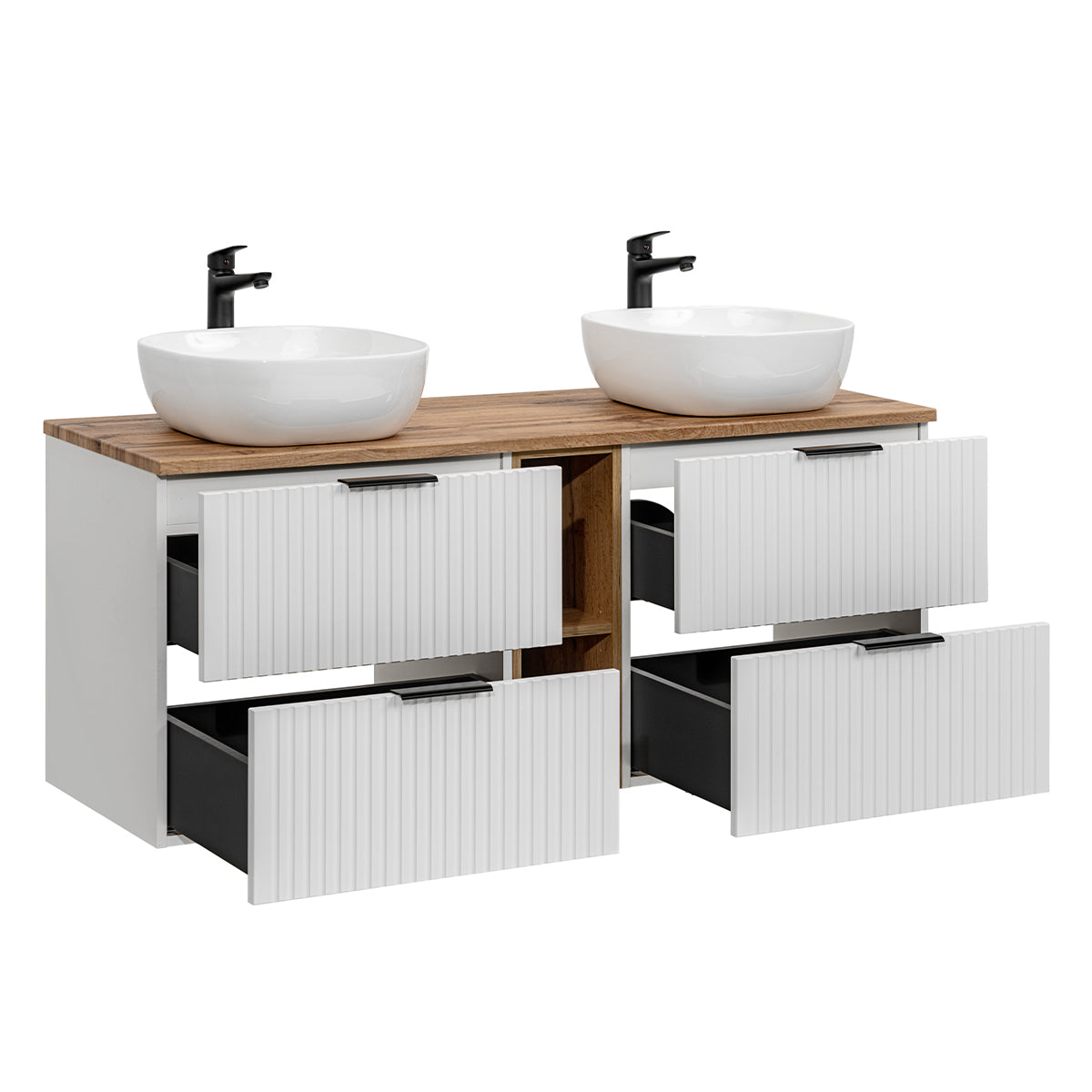 Ensemble meuble double vasque 140cm 2 niches et colonne Adriel Blanc - vue 4