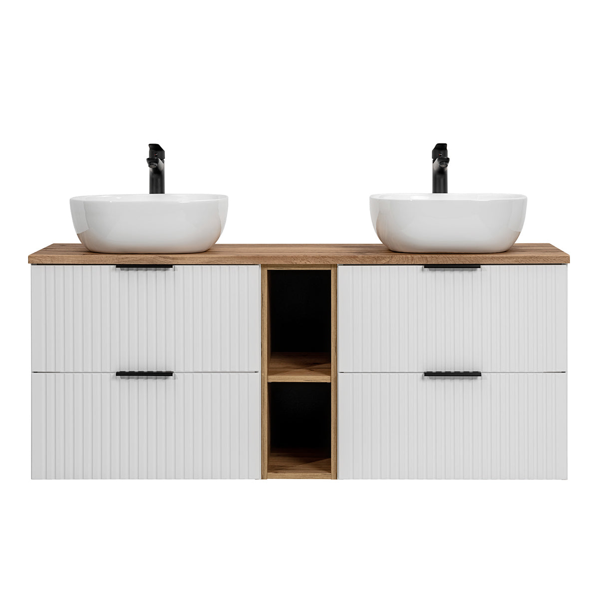 Meuble double vasque 140cm 2 niches Adriel Blanc - vue 3