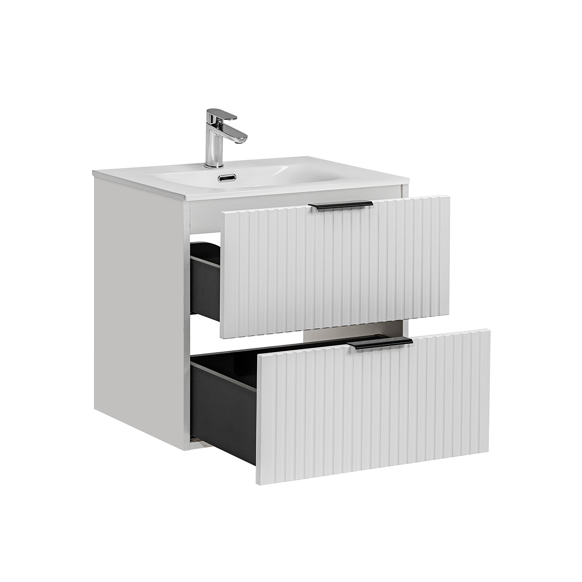 Meuble simple vasque encastrée 60cm Adriel Blanc - vue 2