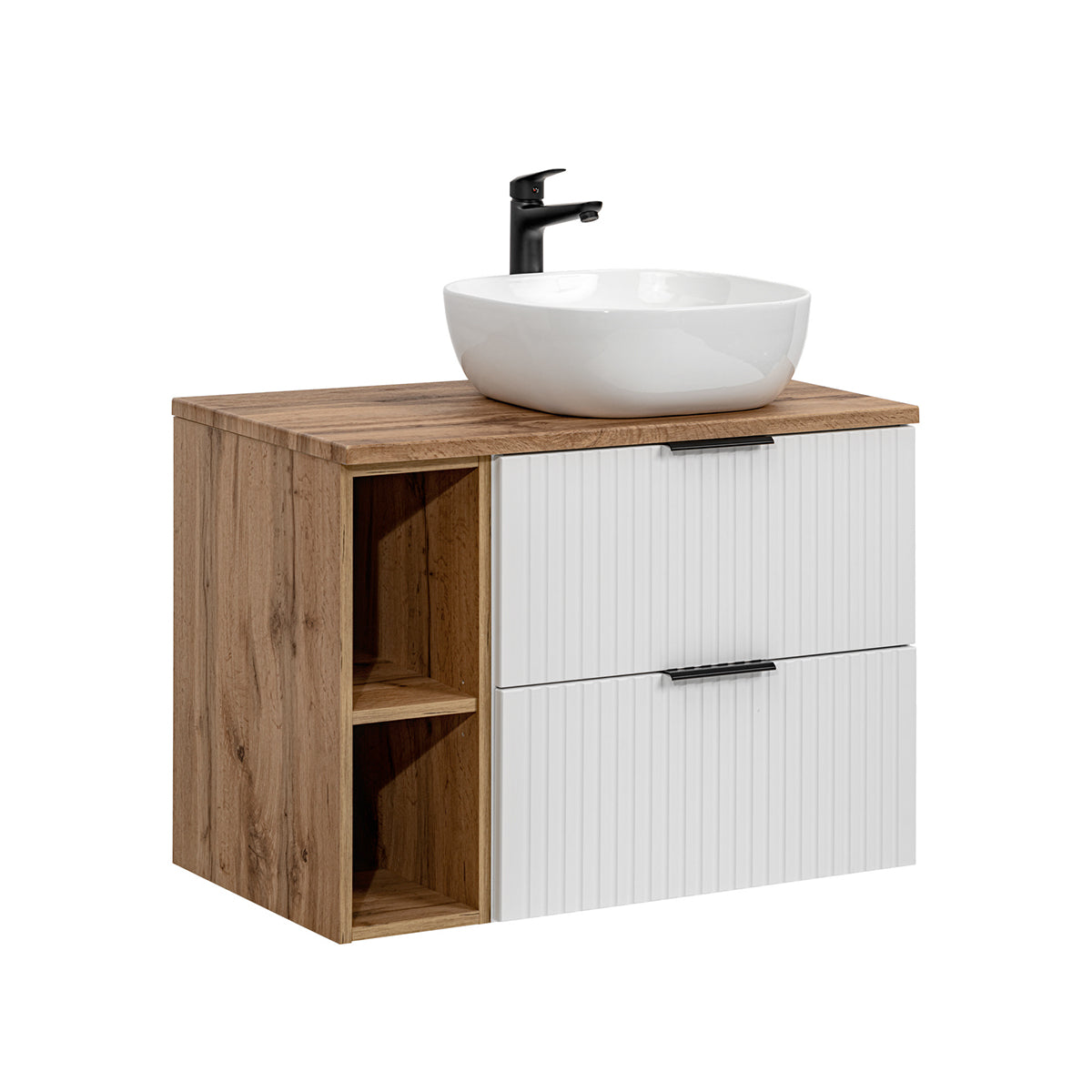 Ensemble meuble simple vasque 80cm 2 niches et colonne Adriel Blanc - vue 3