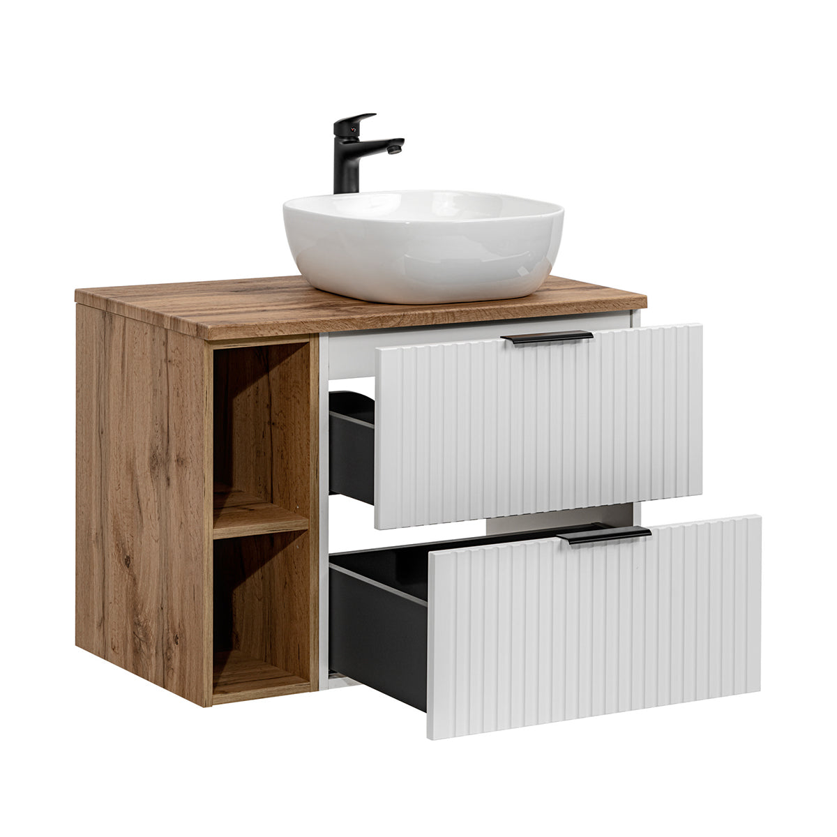 Ensemble meuble simple vasque 80cm 2 niches et colonne Adriel Blanc - vue 4