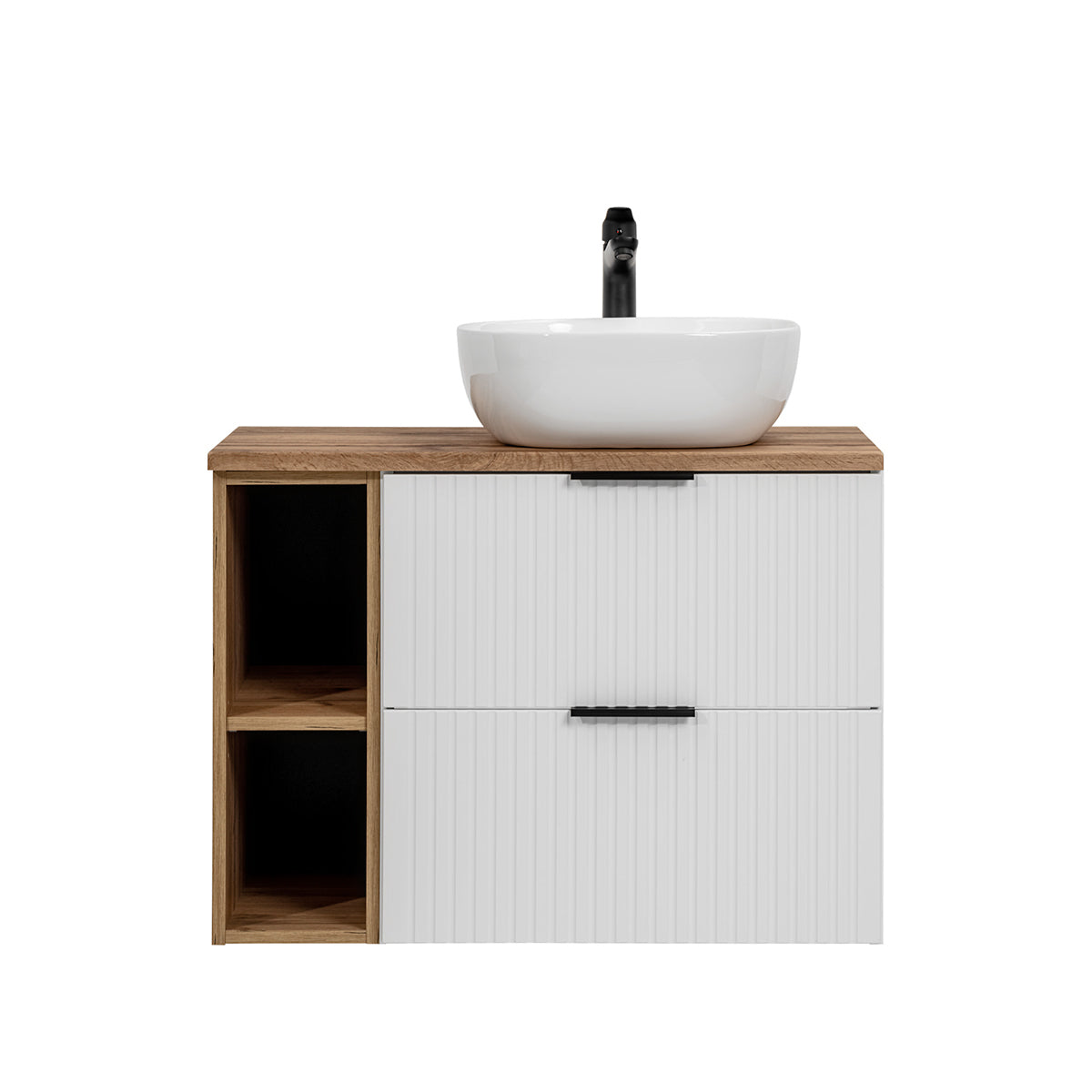 Meuble simple vasque 80cm 2 niches Adriel Blanc - vue 3