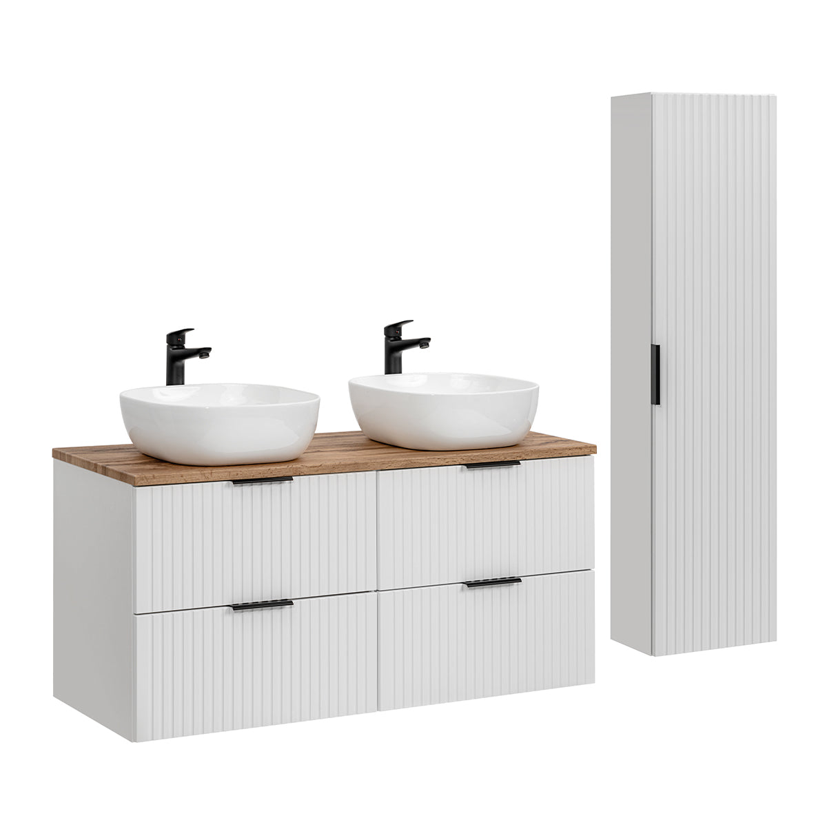 Ensemble meuble double vasque 120cm et colonne Adriel Blanc - vue 2