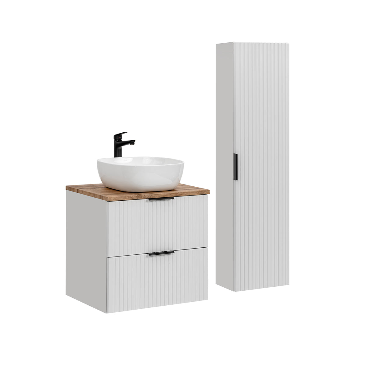 Ensemble meuble simple vasque 60cm et colonne Adriel Blanc - vue 2