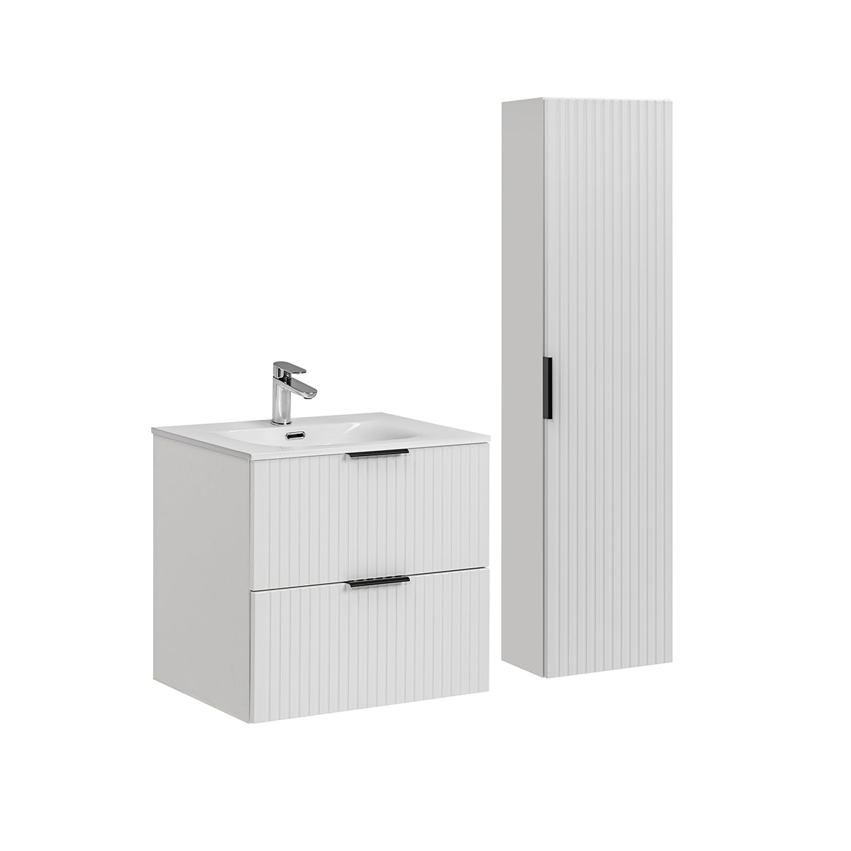 Ensemble meuble simple vasque encastrée 60cm et colonne Adriel Blanc - vue 2