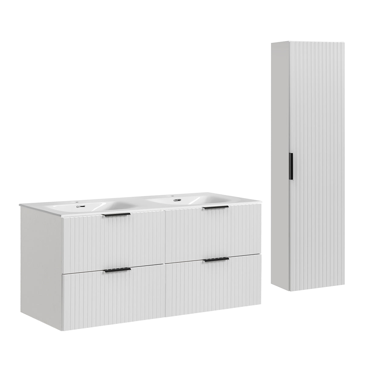 Ensemble meuble double vasque encastrée 120cm et colonne Adriel Blanc - vue 2