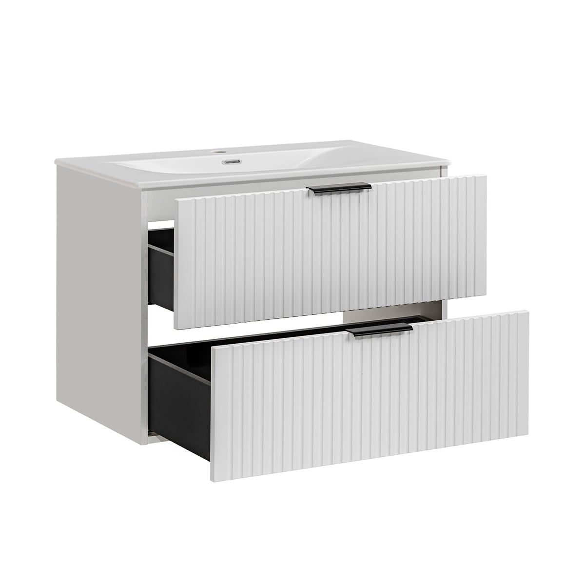 Meuble simple vasque encastrée 80cm Adriel Blanc - vue 2