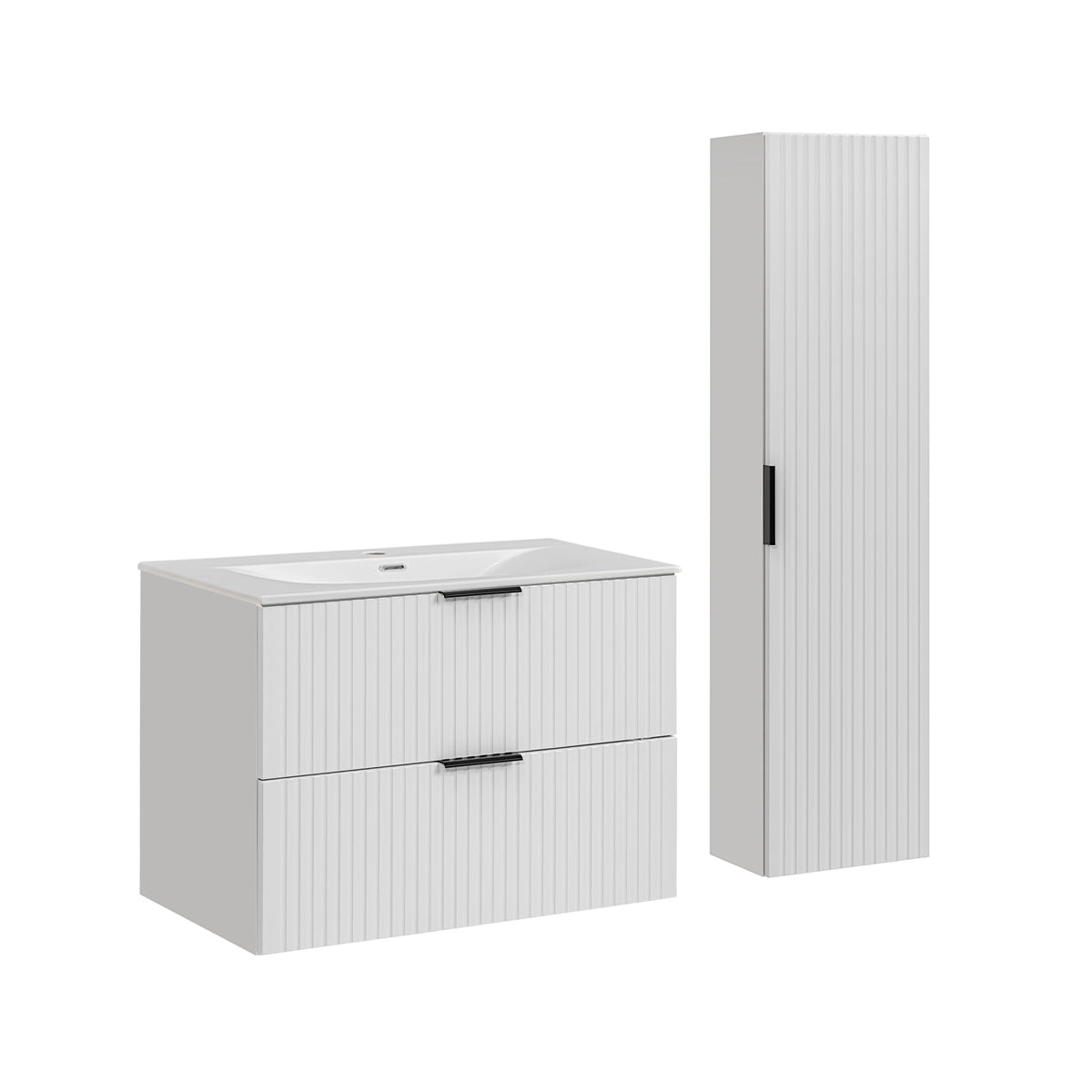 Ensemble meuble simple vasque encastrée 80cm et colonne Adriel Blanc - vue 2