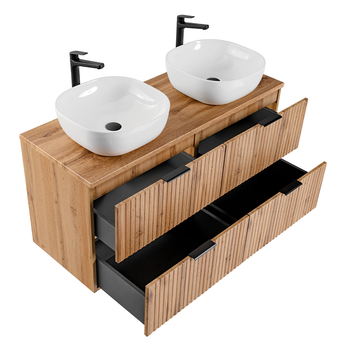 Ensemble meuble double vasque 120cm miroirs LED et colonne Adriel Bois - vue 4