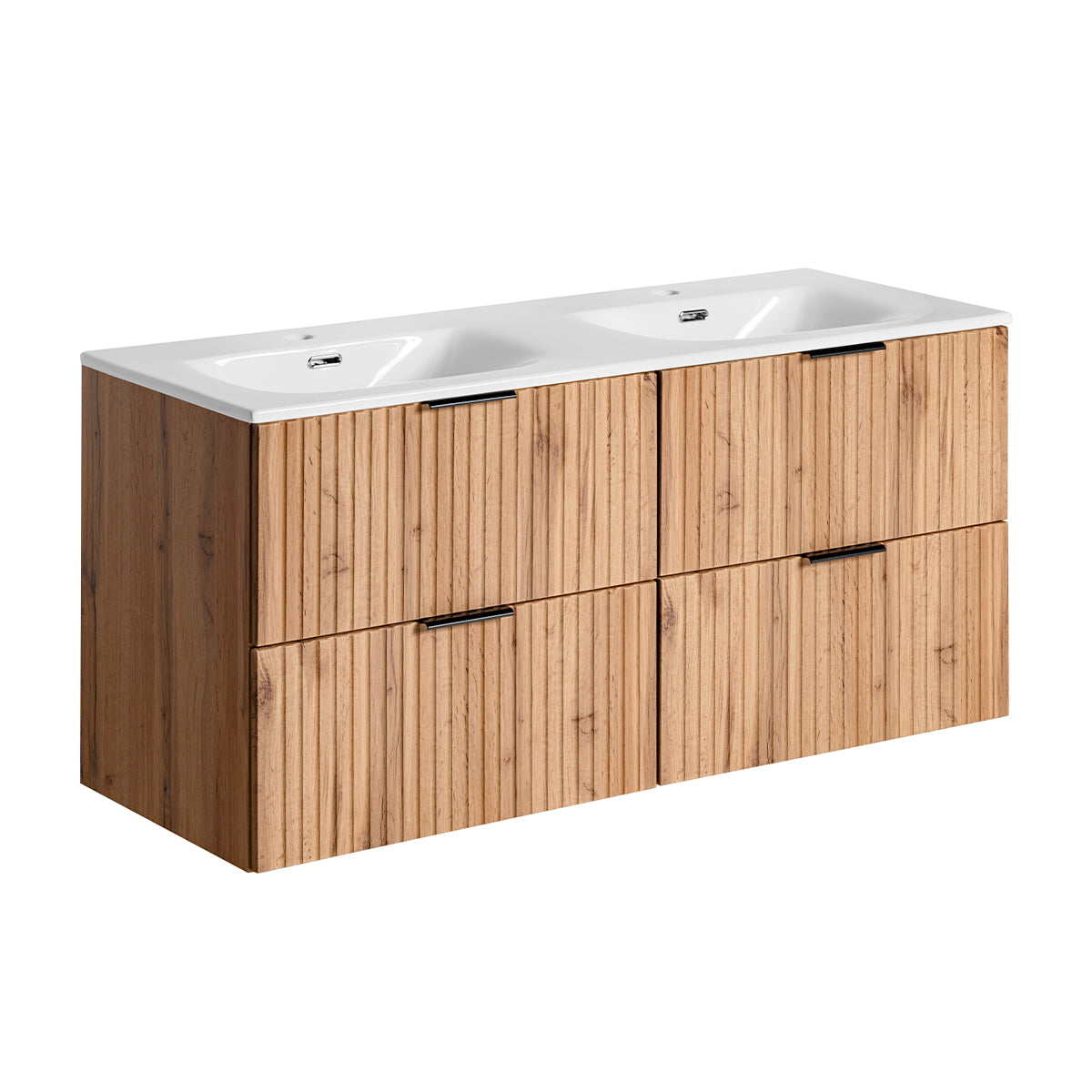 Ensemble meuble double vasque encastrée 120cm miroirs LED et colonne Adriel Bois - vue 3