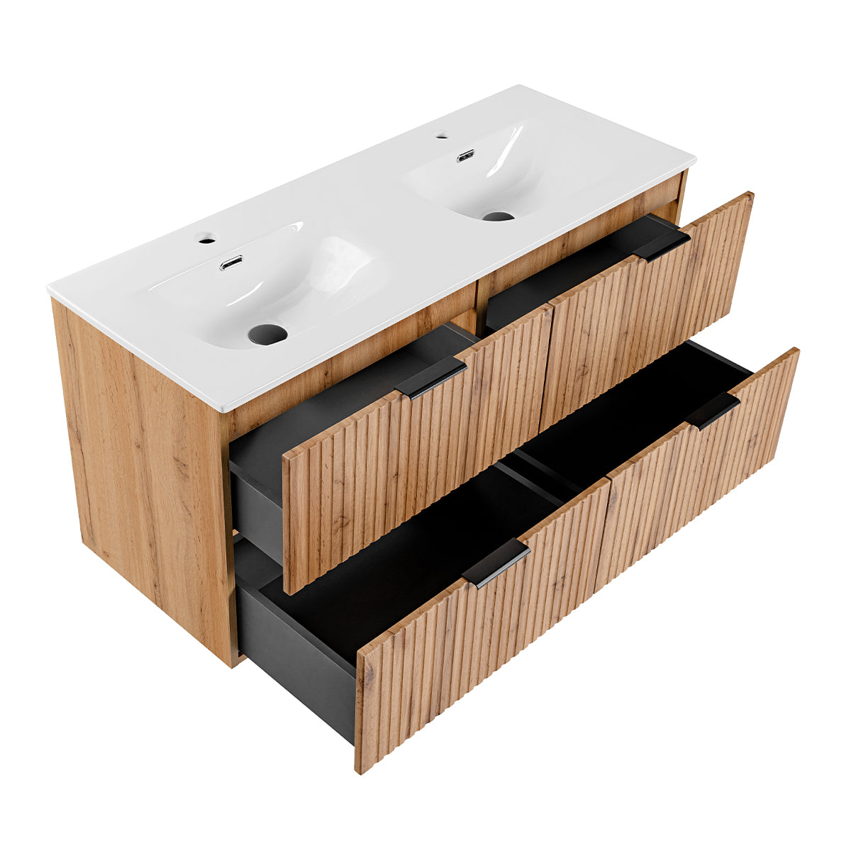 Ensemble meuble double vasque encastrée 120cm et colonne Adriel Bois - vue 4