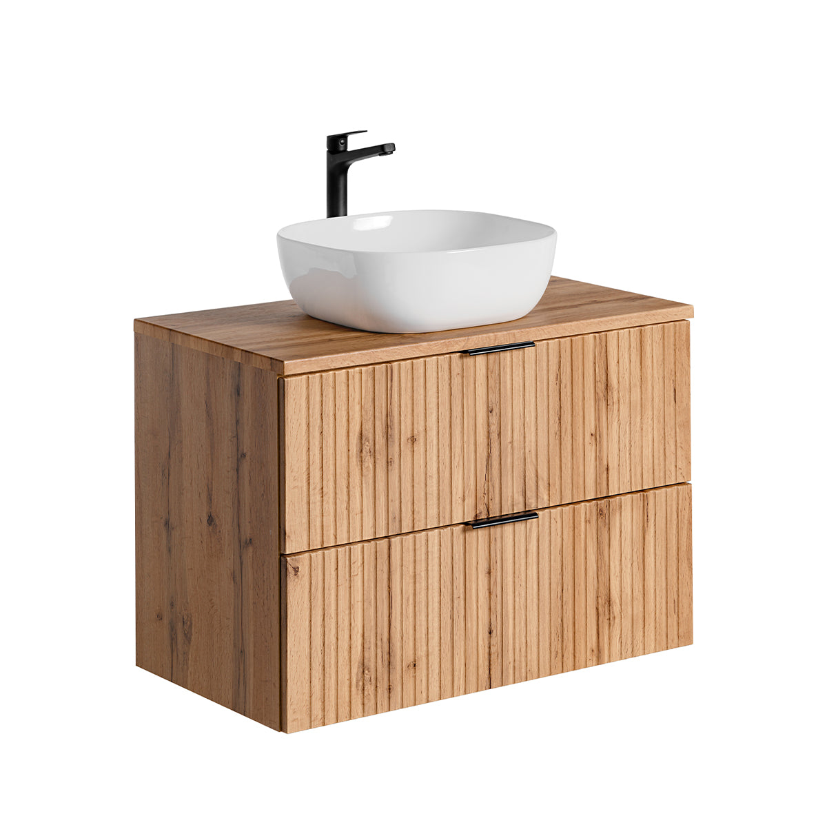 Ensemble meuble simple vasque 80cm miroir LED et colonne Adriel Bois - vue 3