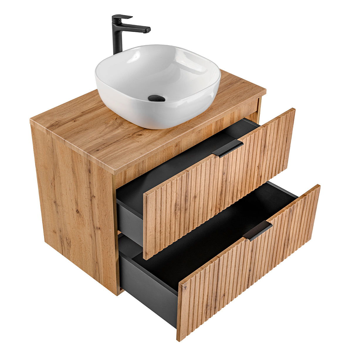 Ensemble meuble simple vasque 80cm miroir LED et colonne Adriel Bois - vue 4