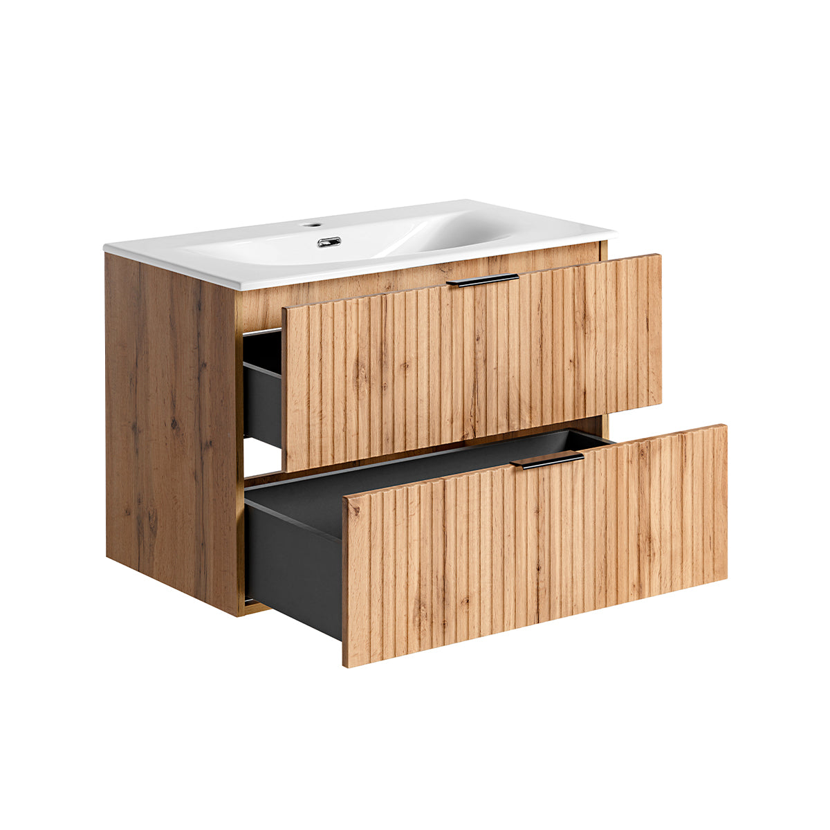 Meuble simple vasque encastrée 80cm Adriel Bois - vue 2