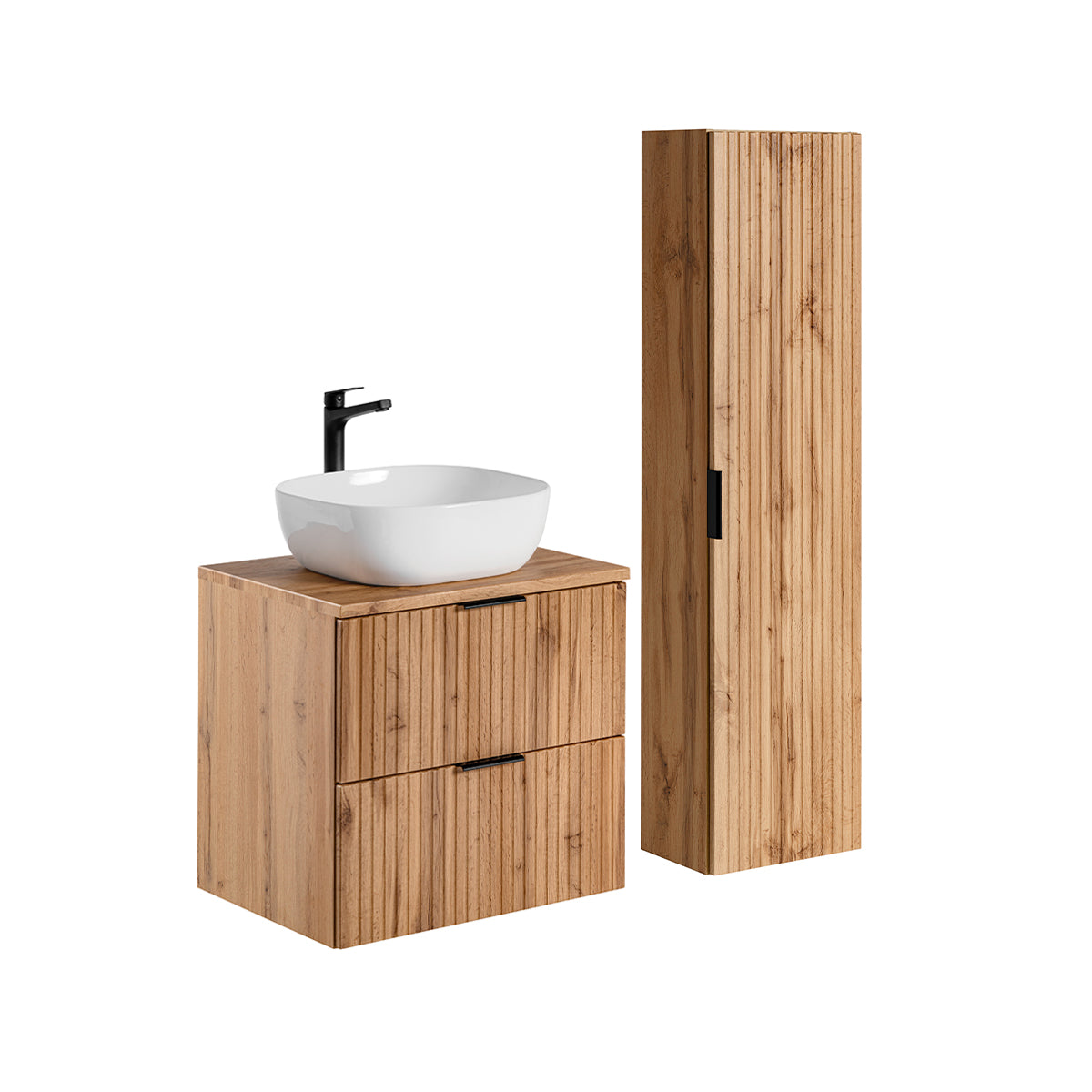 Ensemble meuble simple vasque 60cm et colonne Adriel Bois - vue 2