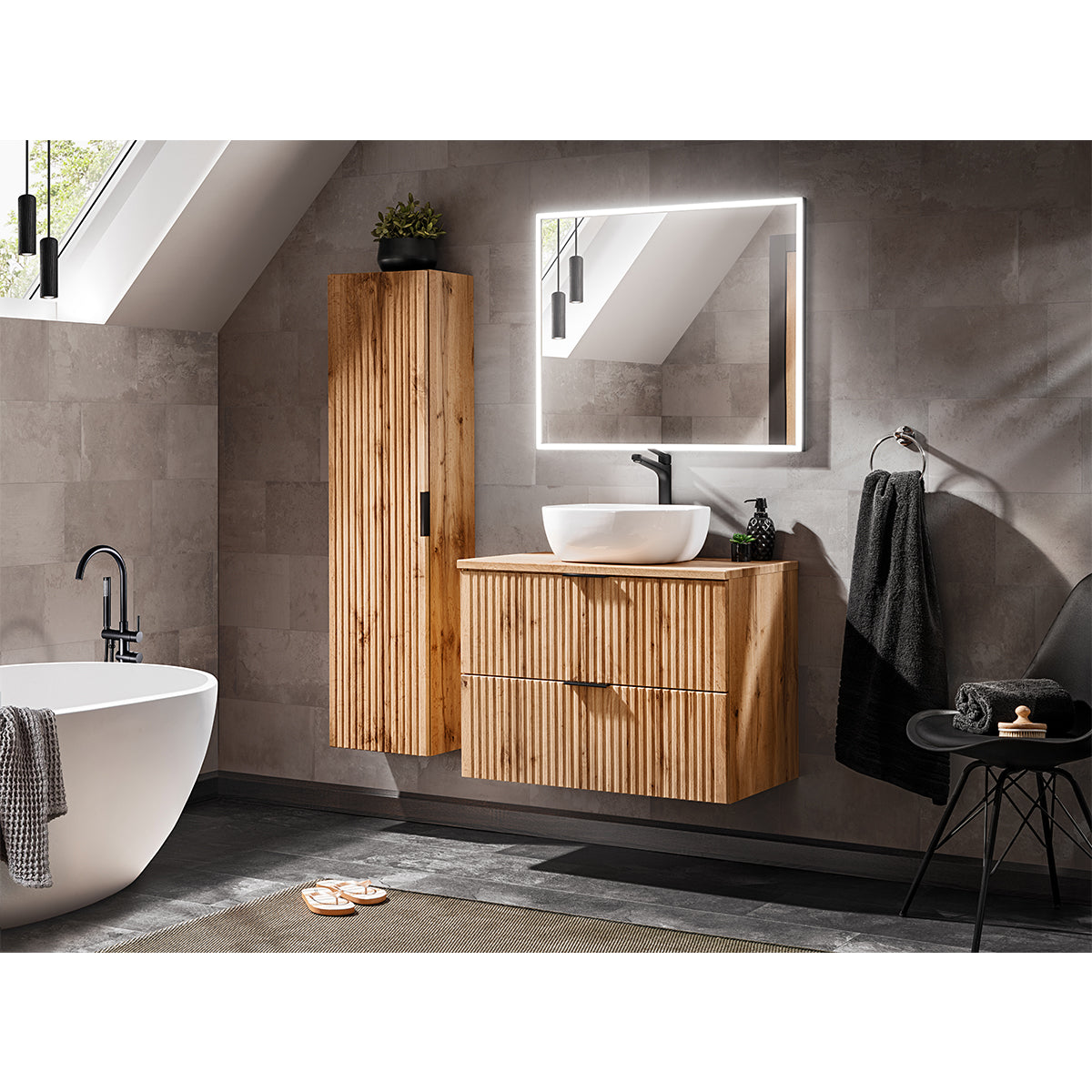 Meuble sous-vasque 80cm plan de toilette Adriel Bois - vue 5