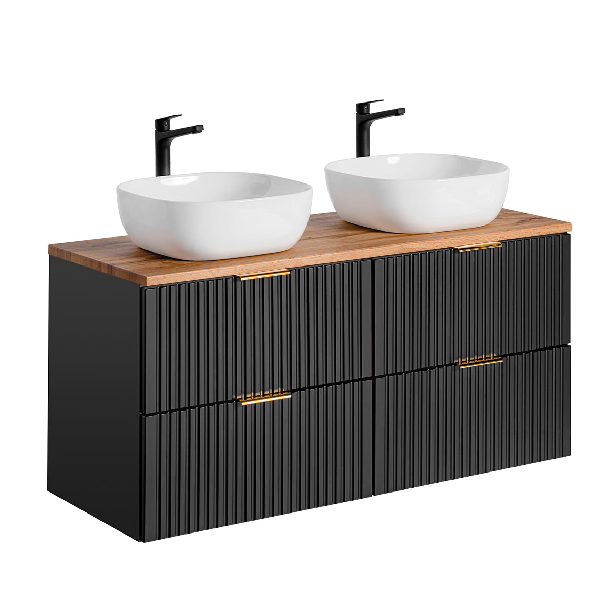 Ensemble meuble double vasque 120cm et colonne Adriel Noir et Bois - vue 3